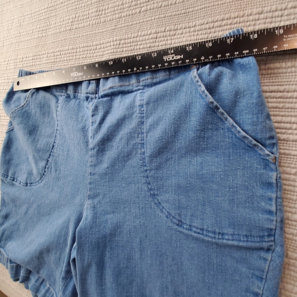 Womens Light Wash Denim Elastic Waist Flat Front Shorts Blue Casual Large Pocket - Picture 3 of 8